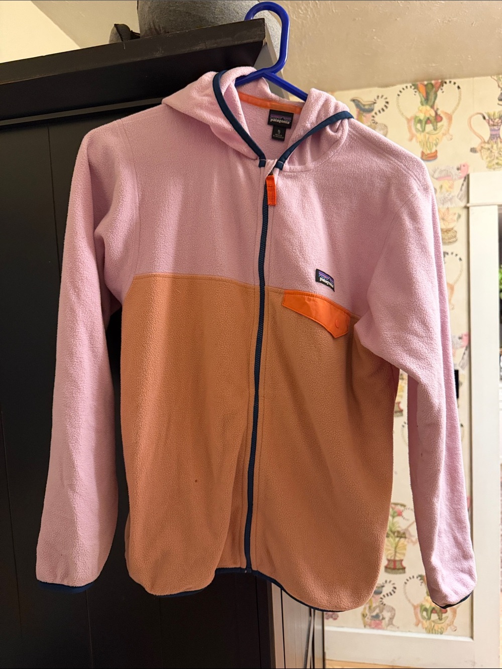 Patagonia Kids Pink and Orange Two-Tone Fleece Hoodie